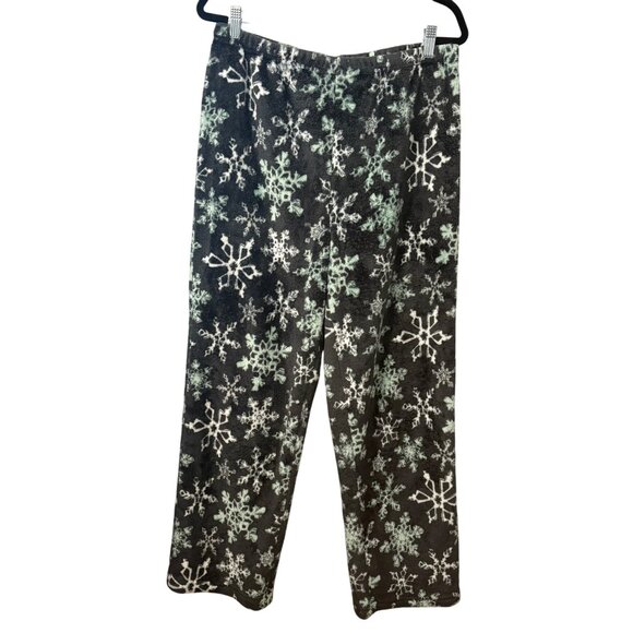 Snowflake Print Fleece Lounge Pants Womens Large Elastic Waist Gray & Mint Green - Picture 1 of 8